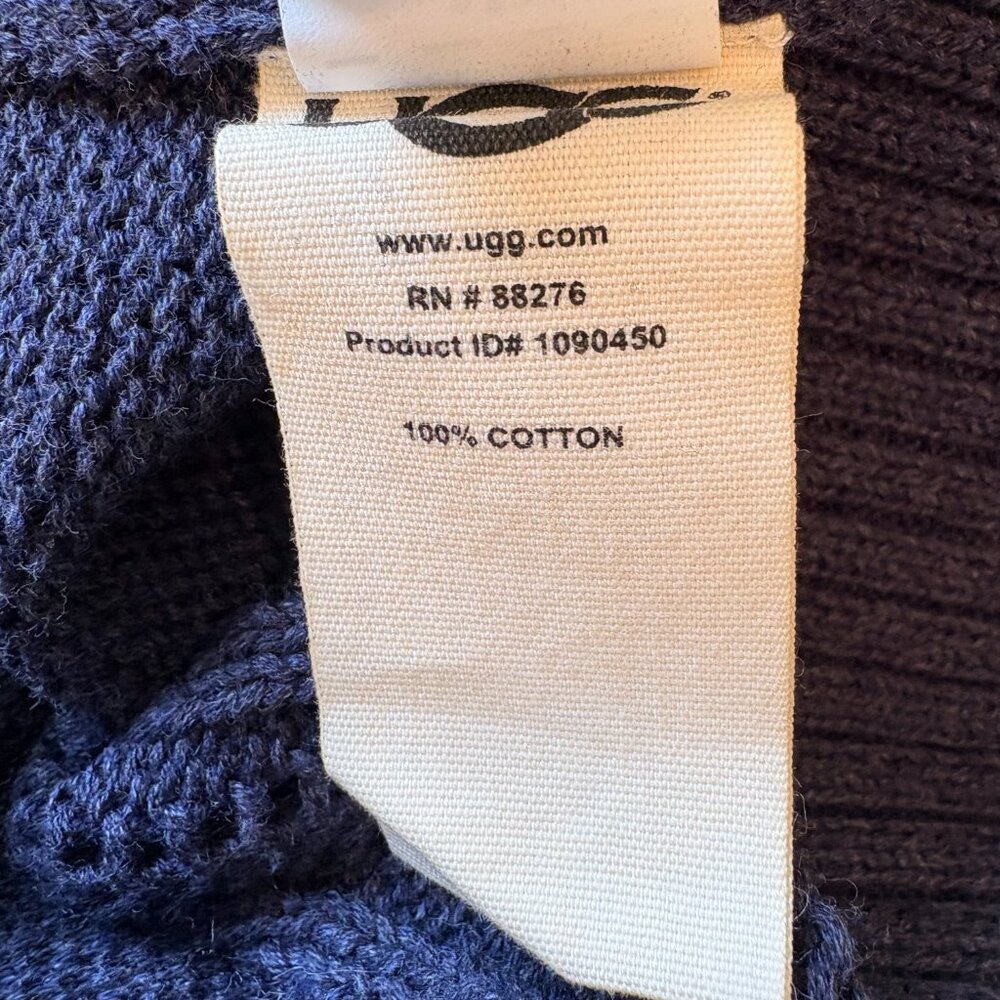 UGG XL Hayley Cardigan Navy Blue Heathered Chunky Cable Knit Sweater Cozy EUC - Picture 6 of 11